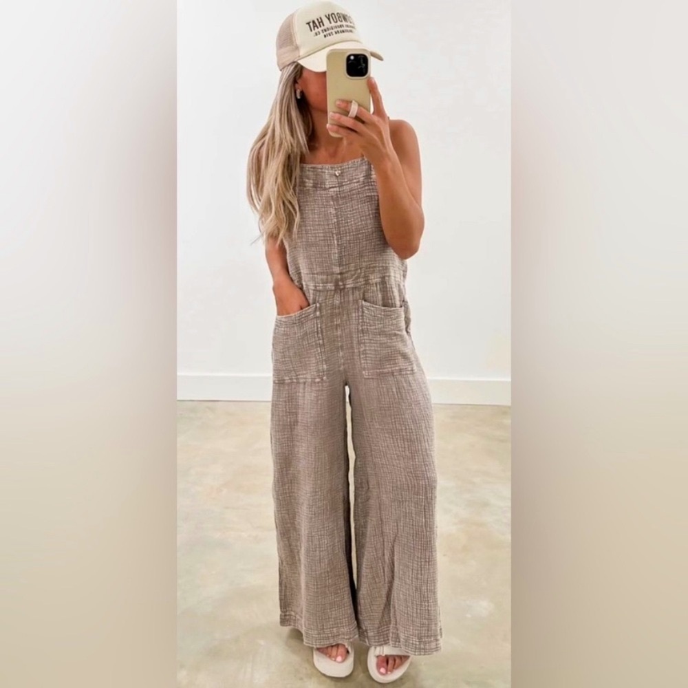 New! Easel Mushroom Washed Cotton Jumpsuit Overalls